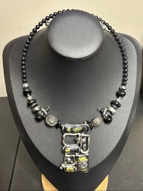 Art Glass Beads Sculptural Pendant Wired One Size Choker Statement Necklace